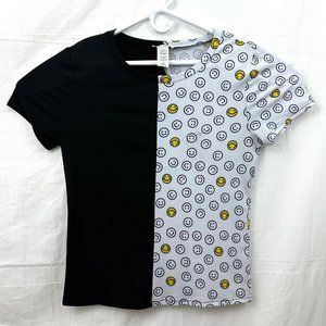 Perfectly Imperfect Smiley Face Ribbed Tee Women +1X Black White